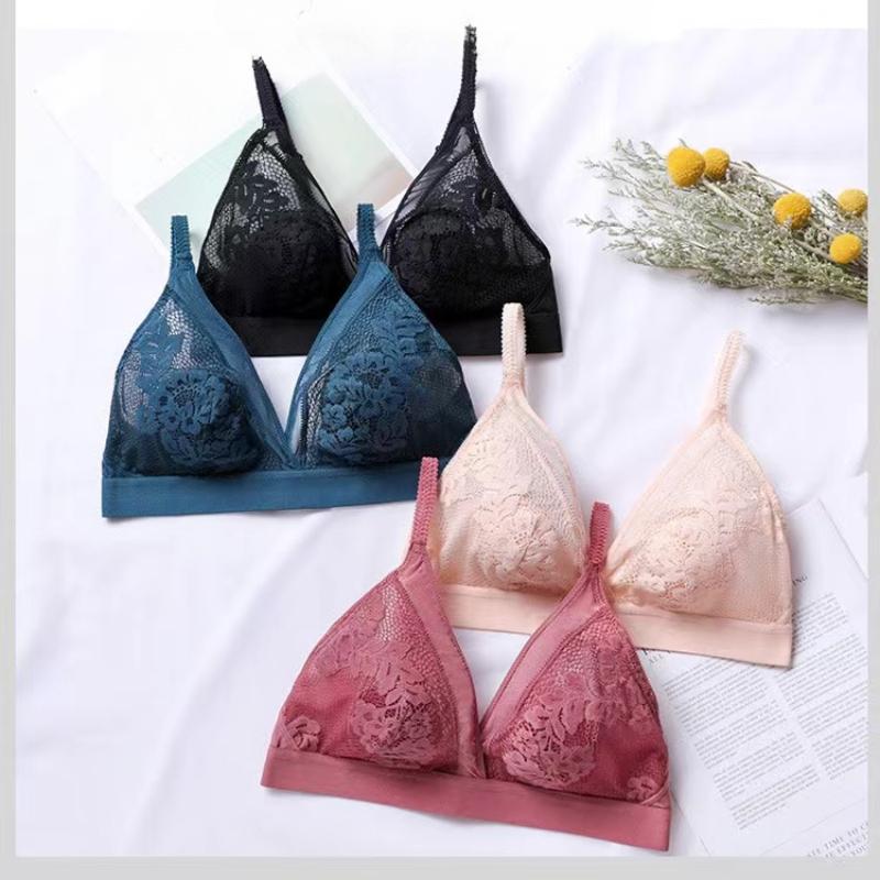 Sexy Wireless Bras for Women Ultra Thin Lace Bralette Deep V Plunge Bra