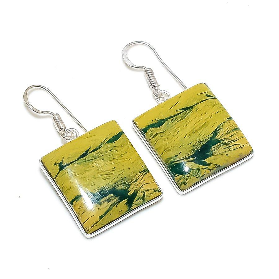 Yellow Calsilica Gemstone 925 Sterling Silver Jewelry Earring 1.58" GK-4727