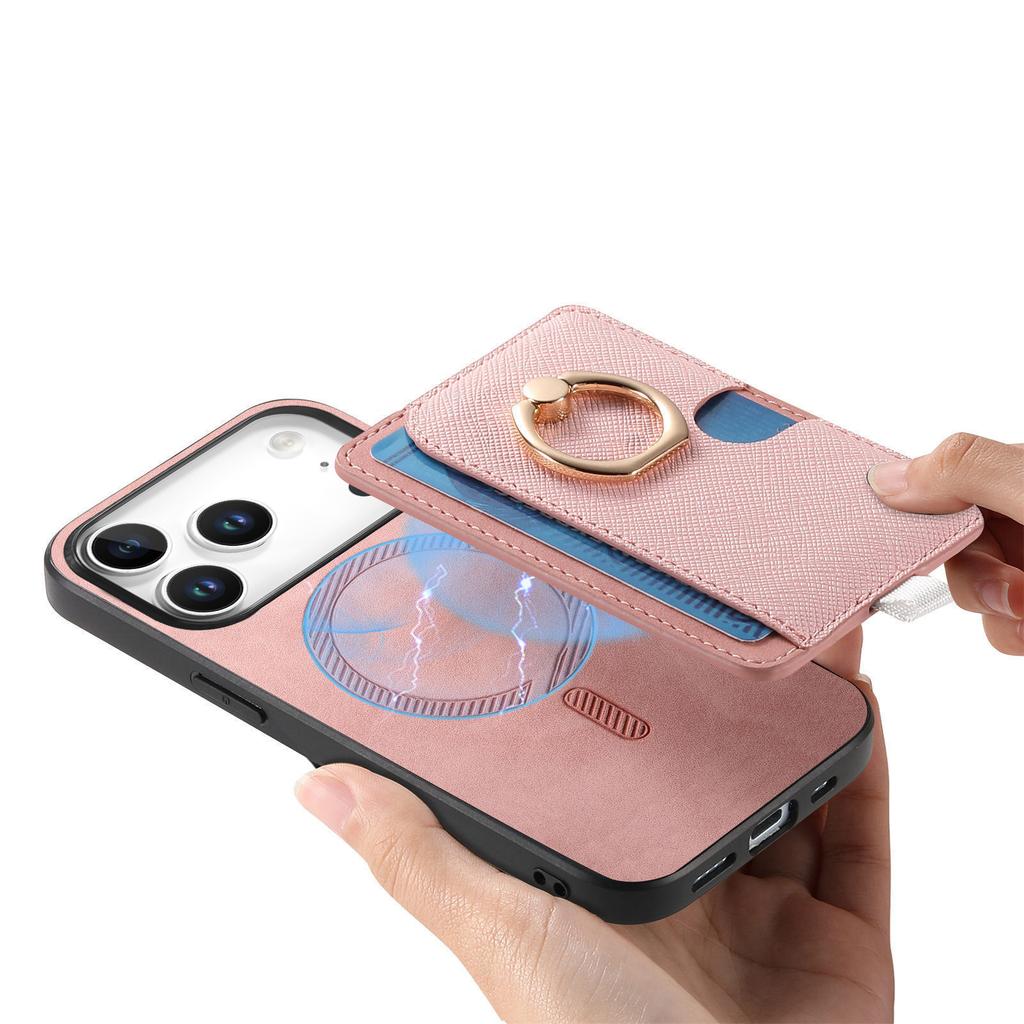 Для iPhone 17 Pro Чехол Кольцо-подставка Кожа+ТПУ+ПК Чехол для телефона Съемный держатель для карт