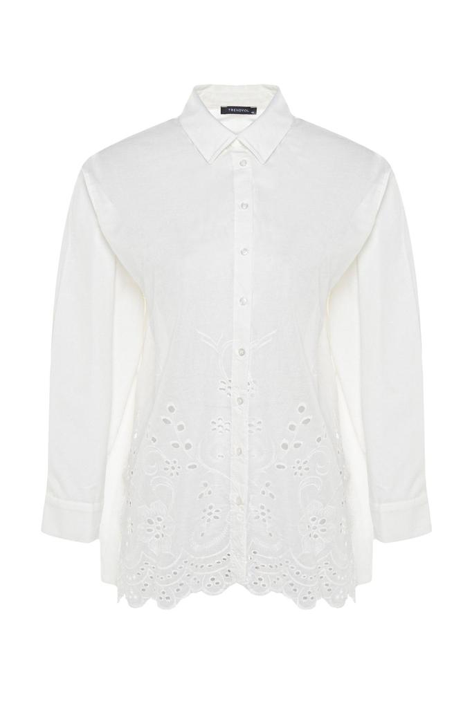 Женская белая тканая рубашка больших размеров с отделкой фестонами больших размеров