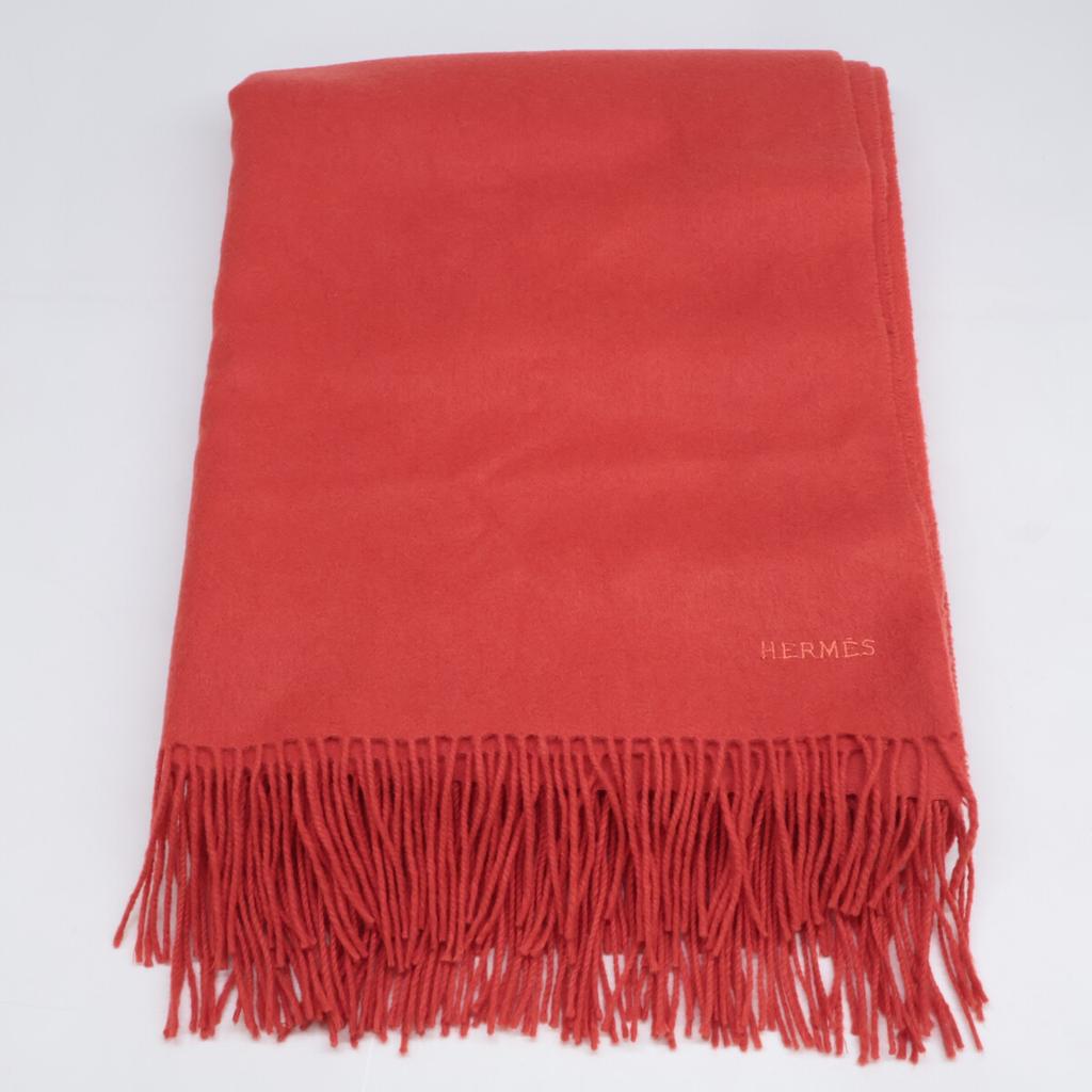 Hermes Cashmere/wool Fringe Scarf OrangeUsed