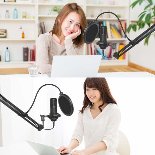 Seehope 2kg Weight Capacity Microphone Stand, Arm, Desk-Mounted, for Condenser Microphones, with Pop Filter, Desk Arm, Extendable, Metal Shock Mount,
