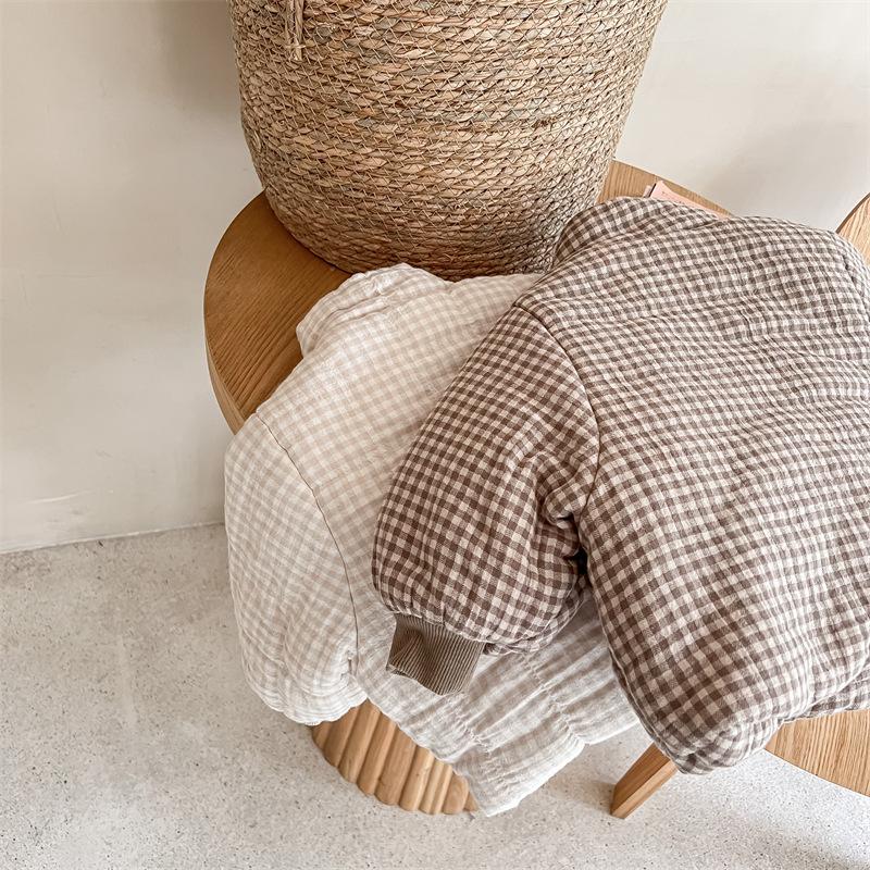 Зимние детские клетчатые утепленные пальто из флиса для малышей и детей