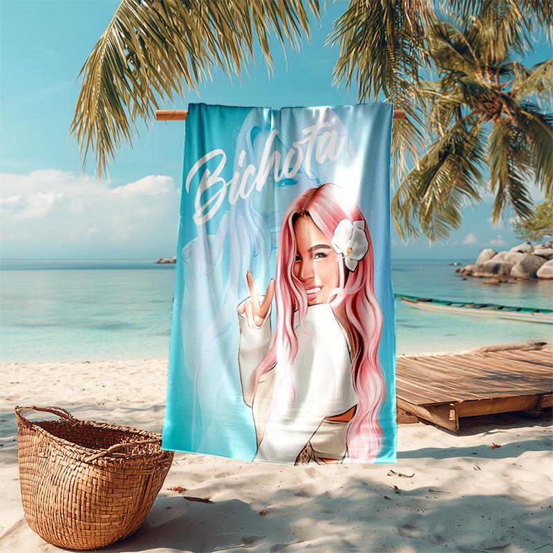 proof beach towel with Karol G pattern - soft,absorbent,quick-drying,machine washable - perfect for swimming,camping,bathing