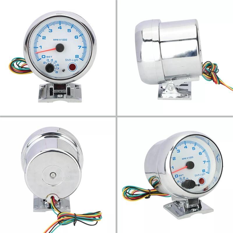 3,75-дюймовый автомобильный универсальный серебристый тахометр с синей подсветкой 0-8000 об/мин. Диапазон измерения тахометра составляет 0~8000 об/мин.