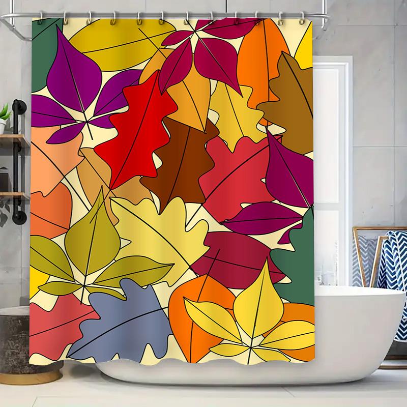 Красочная осенняя листва Занавеска для душа Современный декор для ванной комнаты с водостойкой тканью с 3D-принтом Идеально подходит для осеннего улучшения дома