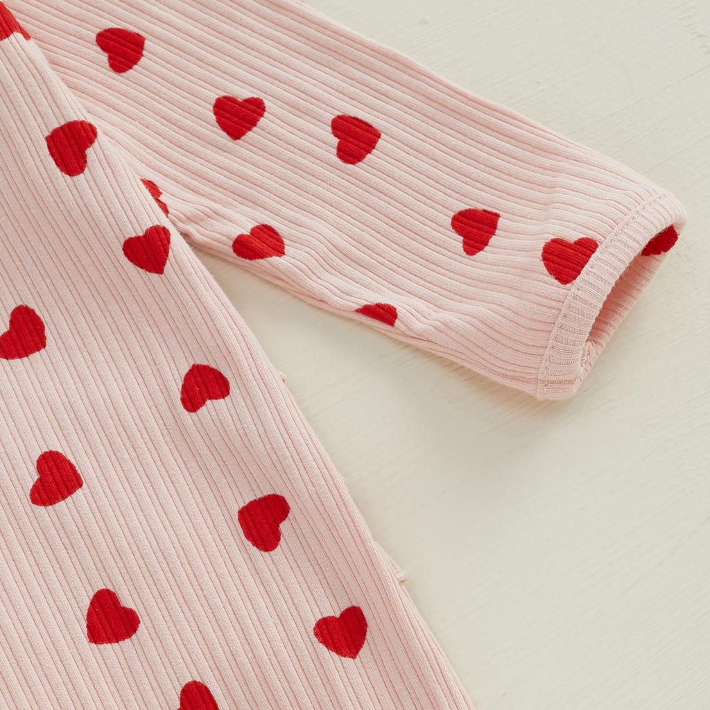 Наряды на День святого Валентина для девочек, комбинезон с длинными рукавами и принтом в виде сердца, с повязкой на голову, комплект одежды для новорожденных