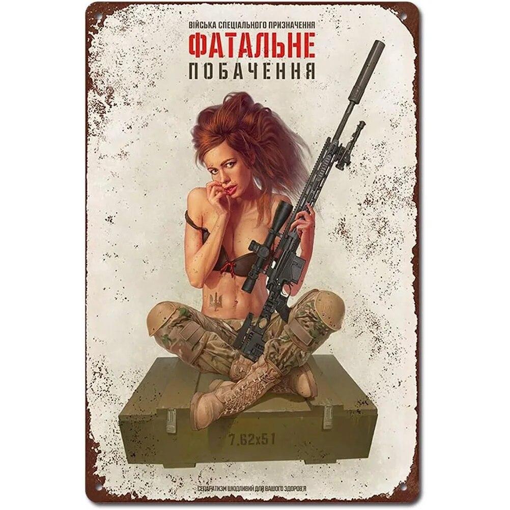 Military PinUp Girl Vintage Metal Tin Signs Sexy Army Lady Hot Woman Funny Wall Decor For Home Bar Pub Garage Coffee Man Cave