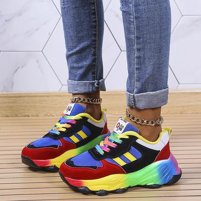 Fashion Women Sneakers Spring Autumn Sports Shoes Multicolor Casual Lace-up Comfortable Platform Running Shoe Footwear Plus Size 43