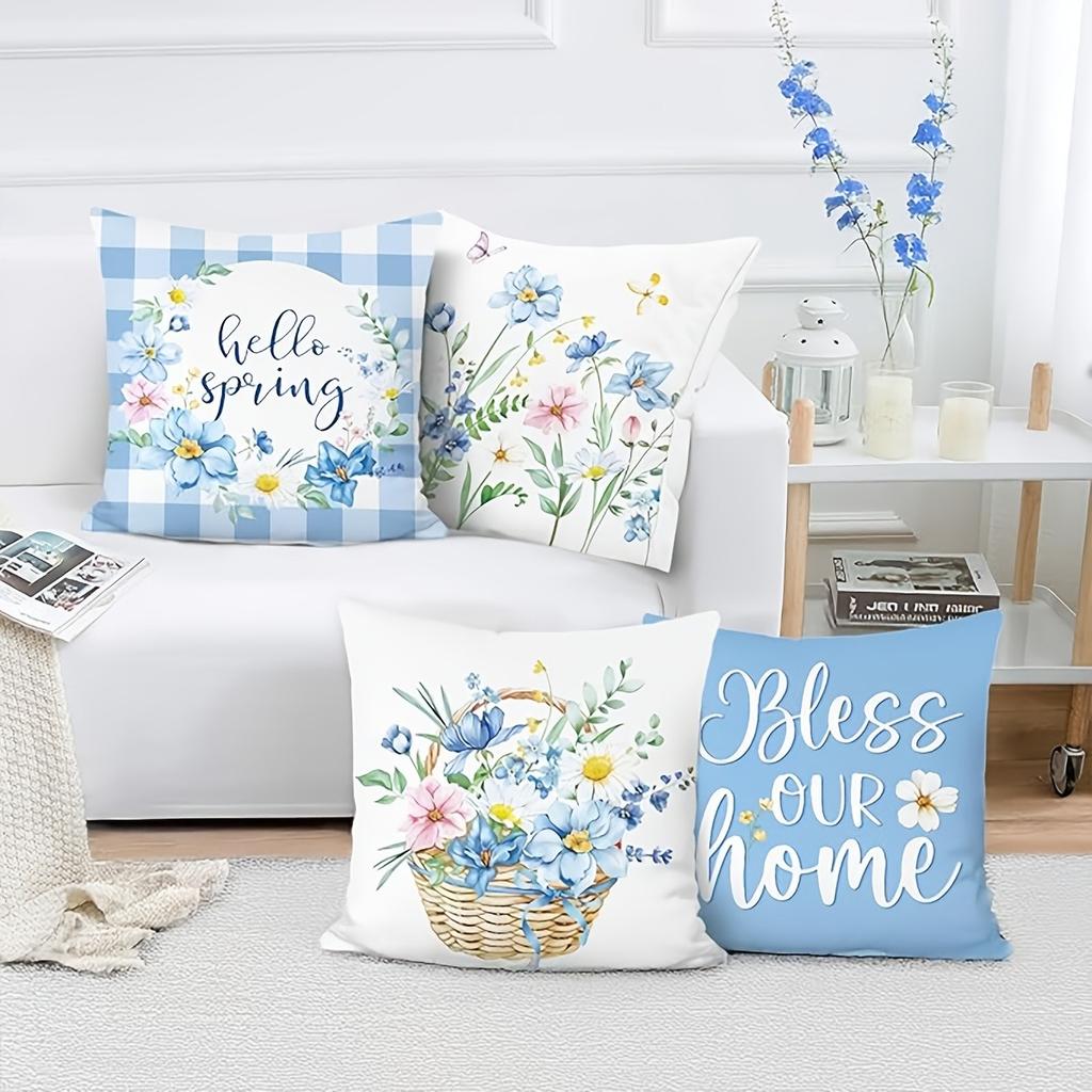 Spring Floral Rustic Style Pillowcasebedroom Living Room Sofa Home Decor Polyester Cushion Cover With Zipper