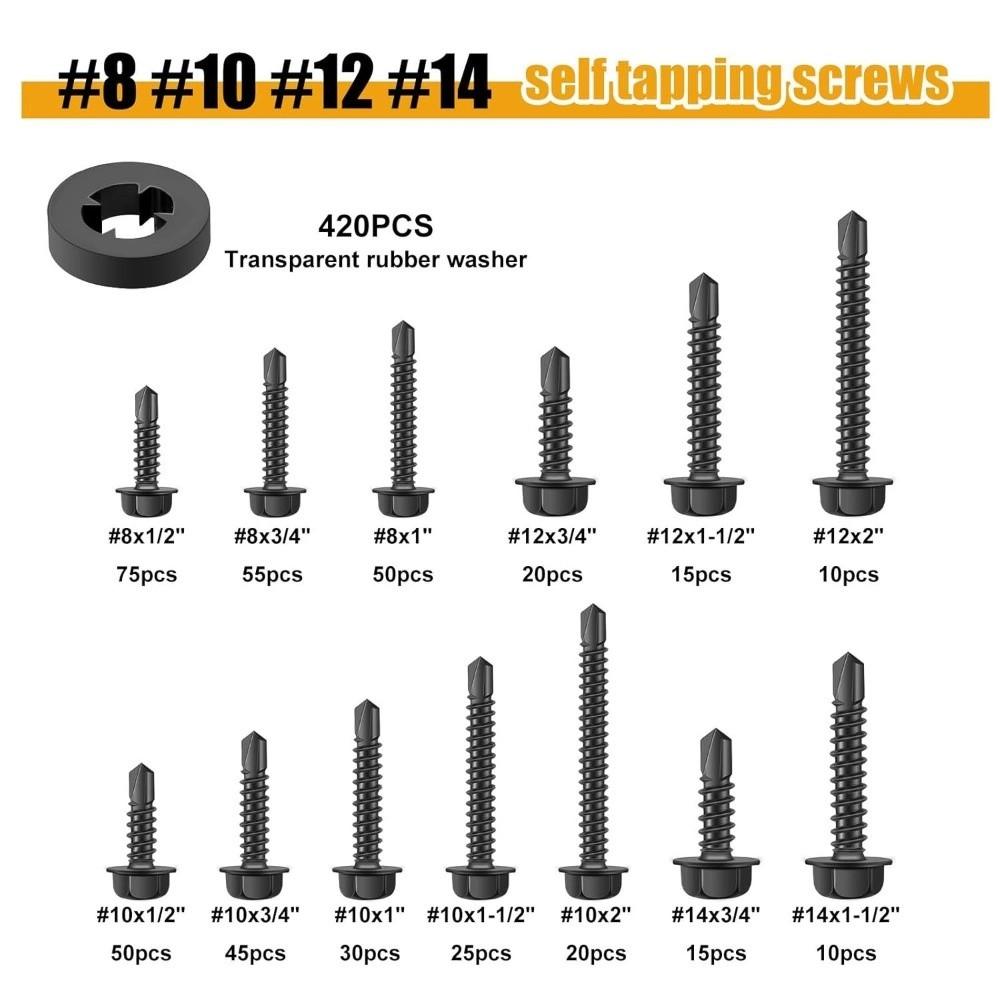 840pcs 410 Stainless Steel Self Tapping Screws Hex Washer Head Flange Hex Bolts For Motorcycle