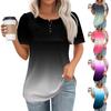 Women's Fashionable Casual Short Sleeve Button Print Round Neck Pullover Top