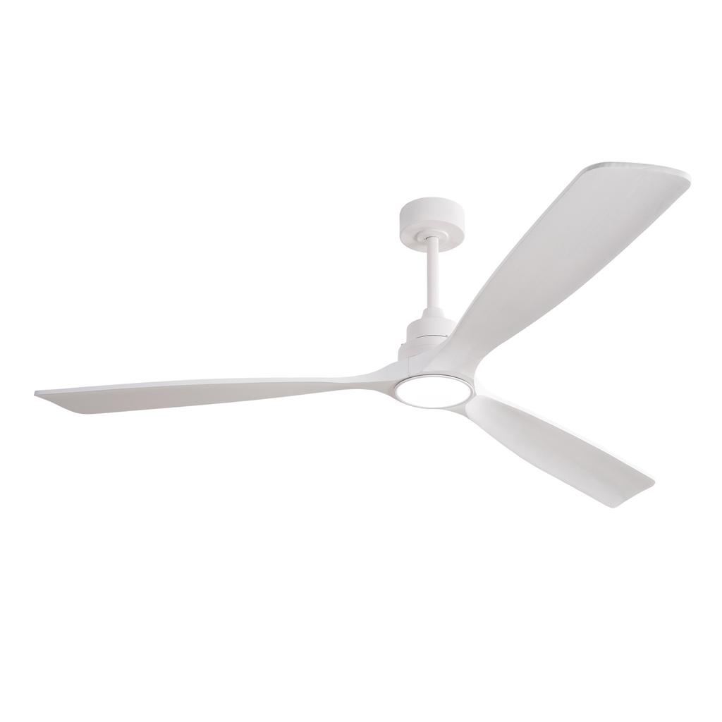 70-inch ceiling fan, pure white, three-blade wood propeller, wireless remote, 3CCT, Reversible DC Motor, Six Speed Settings, Power-Off Memory