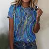 Summer Round Neck 3D Ink and Wash Print Top Fashionable Casual Short Sleeved Women's T-shirts