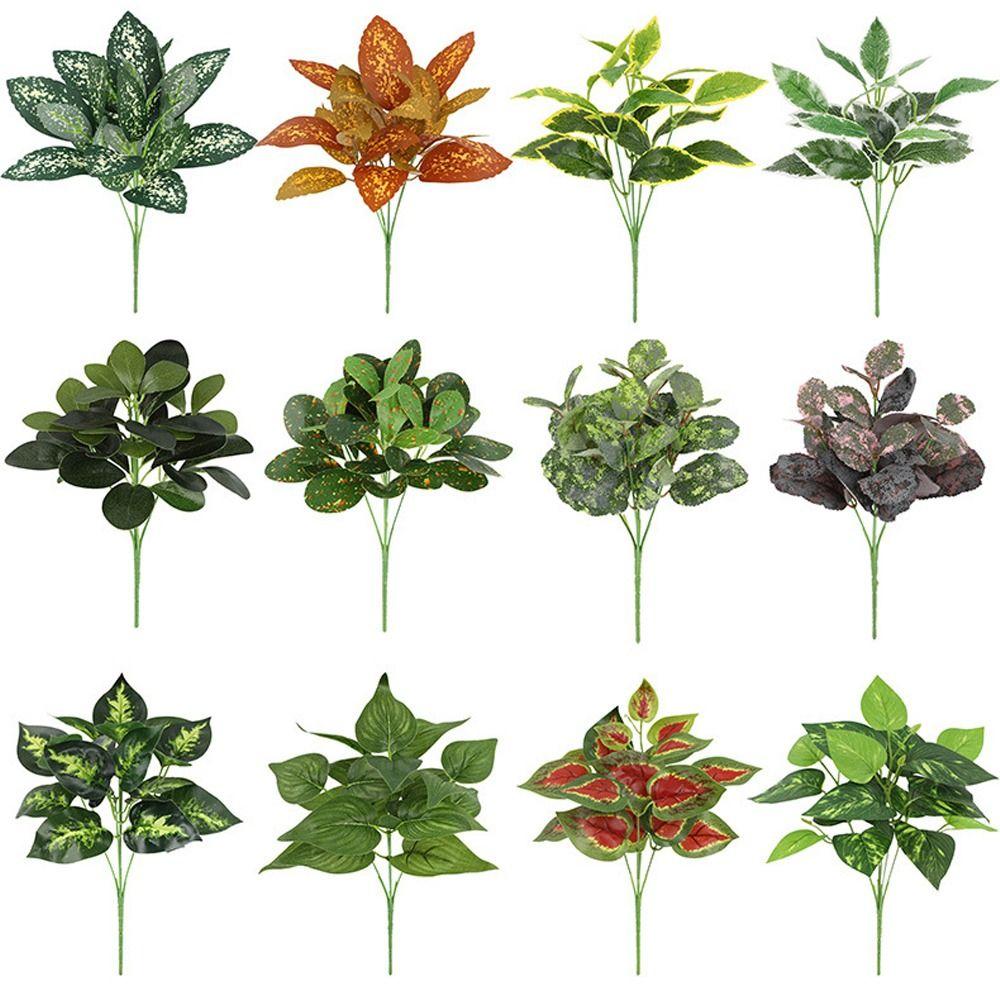 7 Голов Искусственные Листья Зеленого Растения Большое Искусственное Растение Украшение для Офисного Стола