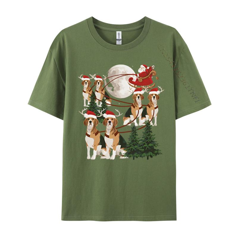 Green And White Graphic T Shirt Beagle Reindeer Christmas Dog Riding Tshirt Black Tops Shirt Fitted Cotton Student T Shirts