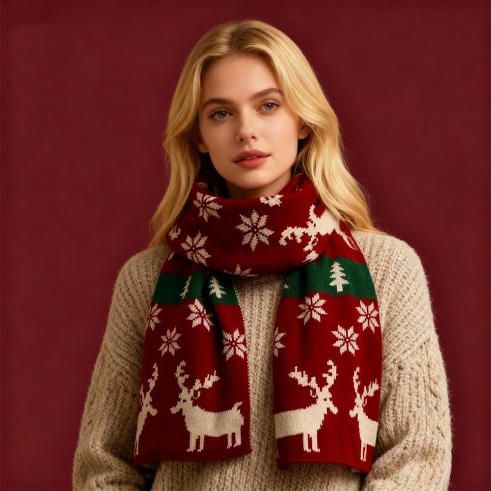 Christmas Elk Scarf Women'S Autumn Winter Polyester Fiber Scarf Christmas Gift Warm Sun Protection Neck Protector Shawl