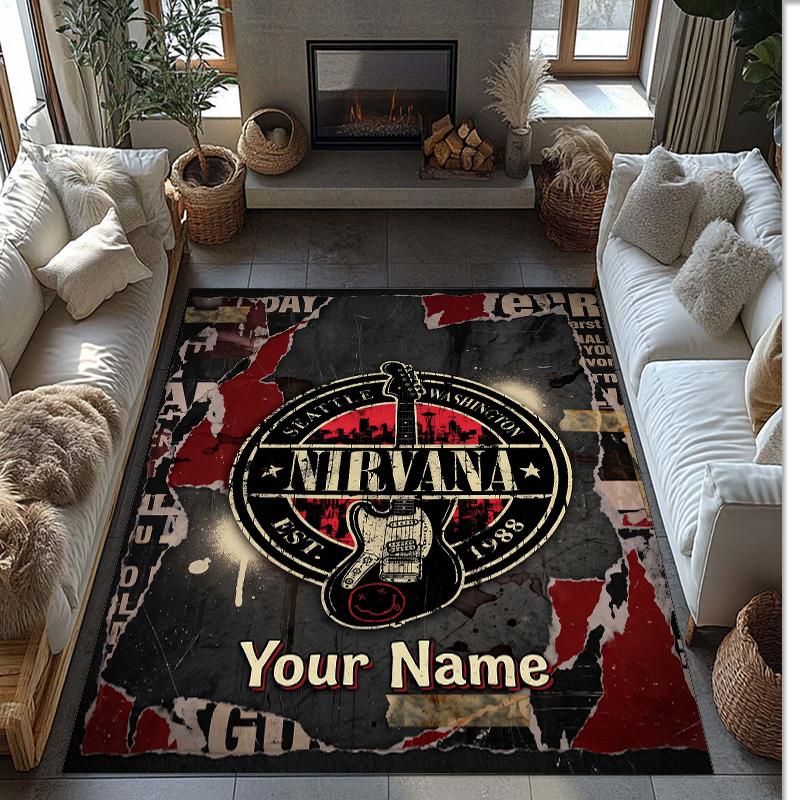 Nirvana Crystal Velvet Rug, Custom Name Text Personalized Non‑Slip Floor Mat for Home Decor Gift