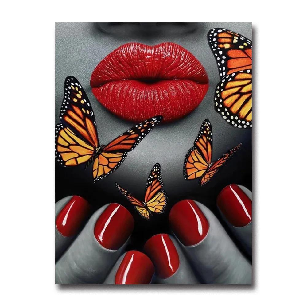 Сексуальная женщина красные губы деньги роза настенные постеры современная гостиная для дома спальня декоративная картина на холсте принт рисунок произведение искусства