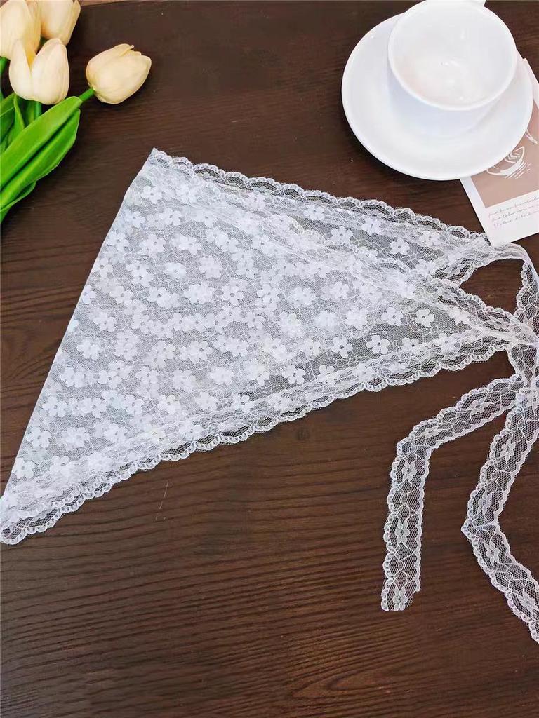 Lace Triangle Headscarf Women Lightweight Floral Pattern Sheer Scarf Adjustable Ties Delicate Mesh Fabric for Various Uses
