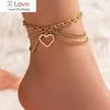 Zoshi Golden Foot Chain 3 Layers Anklets For Women Snake -Shaped Star Heart Pendant Foot Chains Beach Jewelry Summer Leg Chains