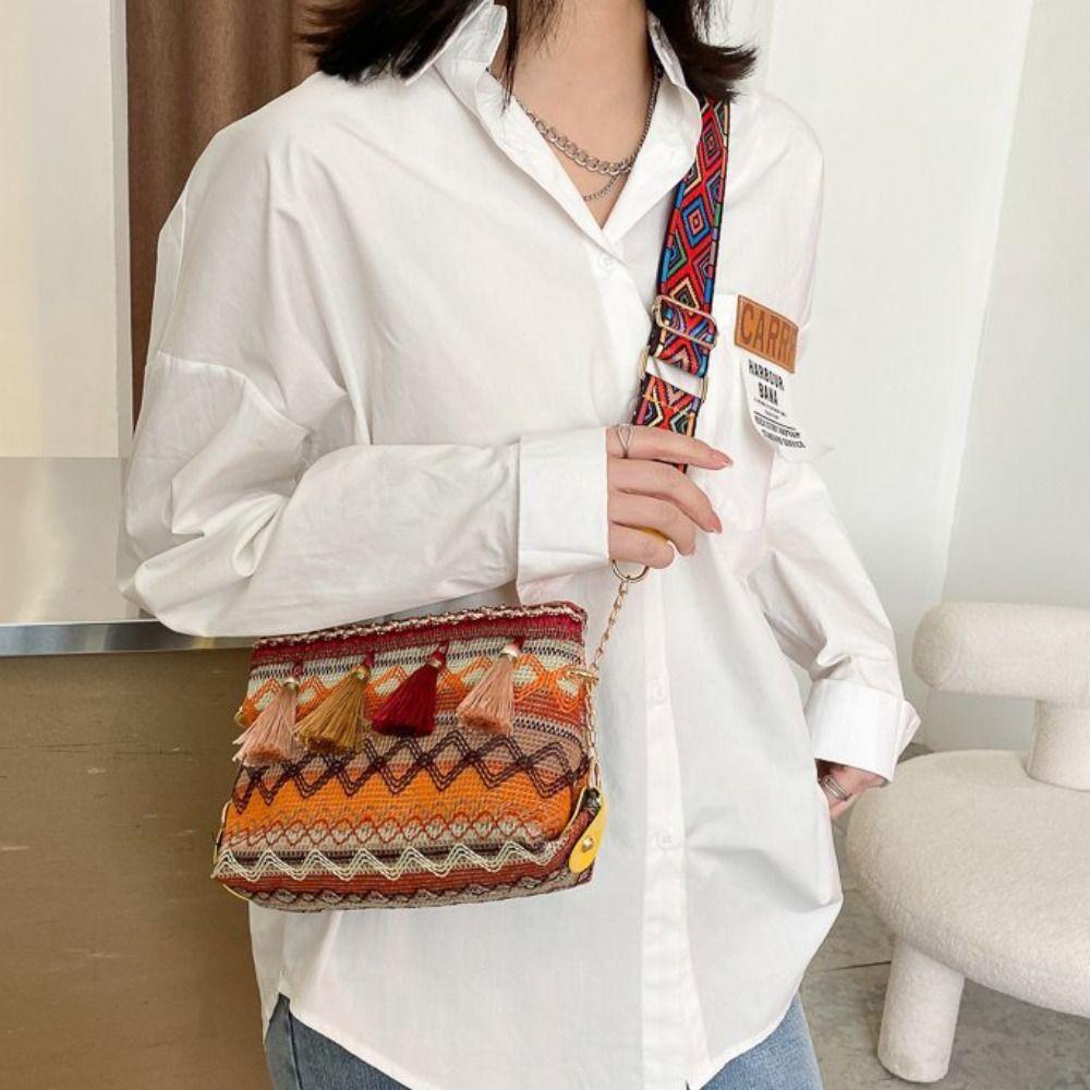 Сумка через плечо с кисточками и бахромой, плетеная сумка для телефона в стиле бохо, универсальные сумки через плечо в этническом стиле для активного отдыха