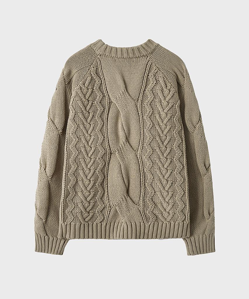 NOIRER Heavy Multi-Cable Oversized Sweater (Beige)