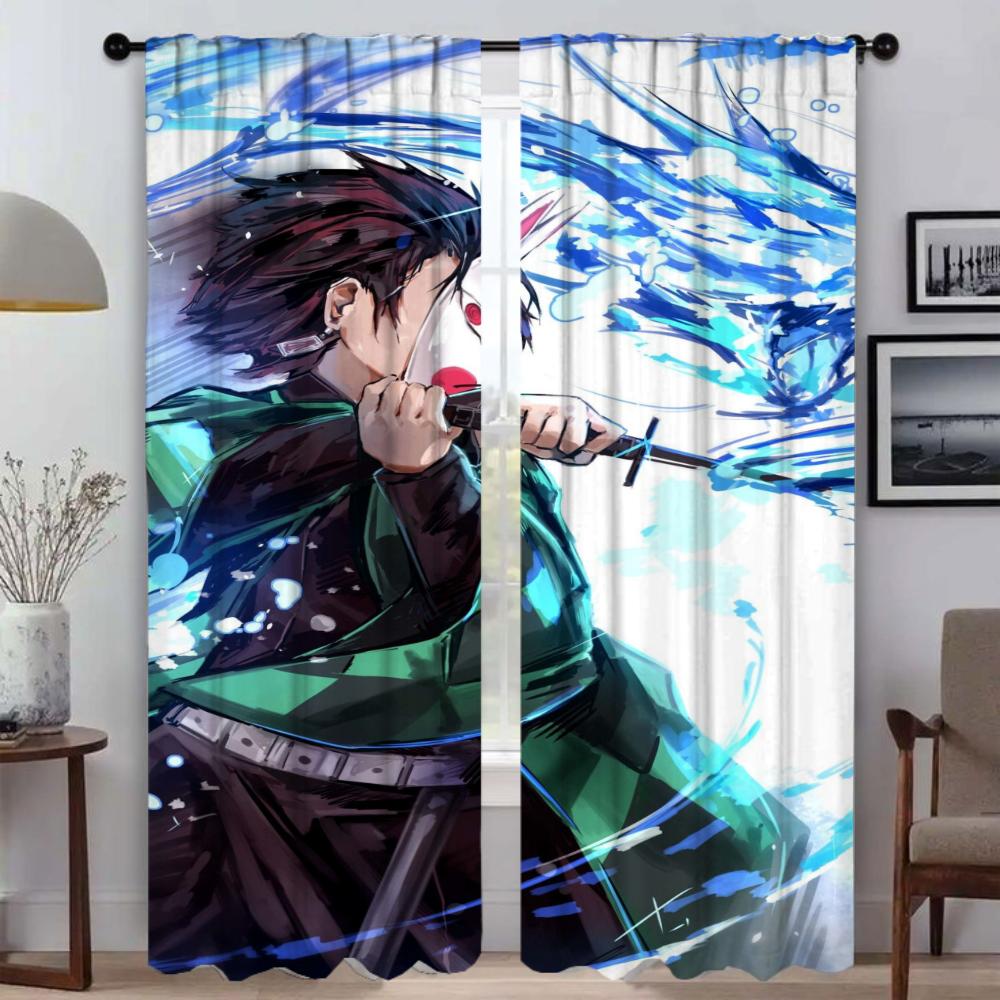 Шторы Demon Slayer для детской комнаты, перегородки для домашнего интерьера, 2 шт., тюль для спальни, затемняющие шторы для гостиной
