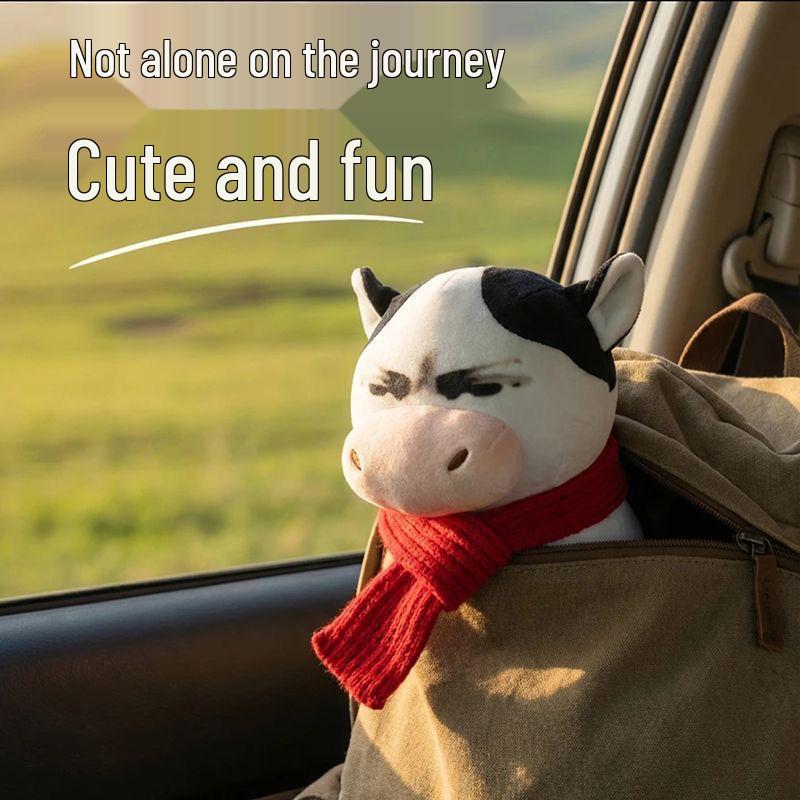 Amo Tlas Grassland Cow Plush Toy: Cute Abstract Expression Cow Doll & Scarf Set