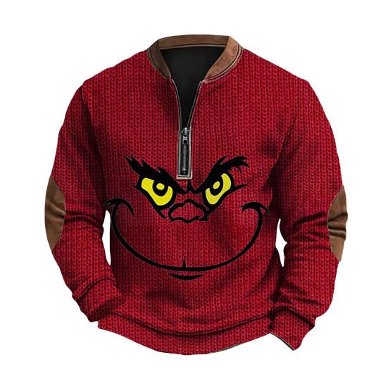 Весна Осень Мужской Топ На Молнии Полуоткрытый V-образный Вырез 3D Мультяшный Принт Лоскутные Рукава Плюс Размер