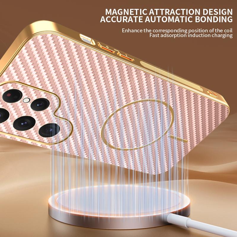 For Samsung Galaxy S24 Ultra Phone Case Carbon Fiber Textured Electroplated TPU Back Cover