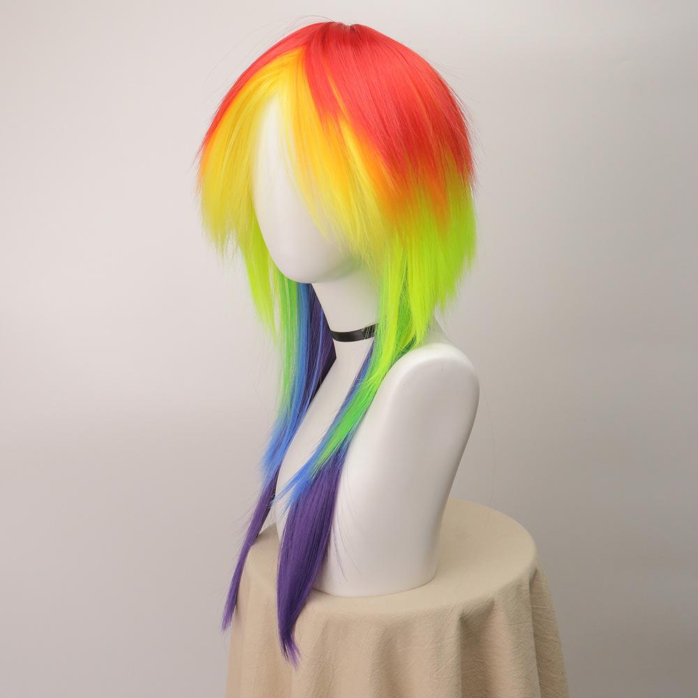 Anime Synthetic Hair Women's Cosplay Rainbow Dash Multi Color Heat Resistant Party Wigs for Women Costume Halloween
