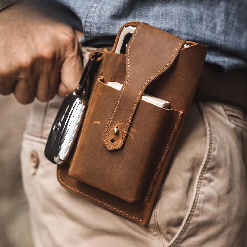 Винтажная сумка с ремнем из натуральной кожи для мобильного телефона, поясная сумка для мужчин Crazy Horse Leather Outdoor Tactical, мужская поясная сумка