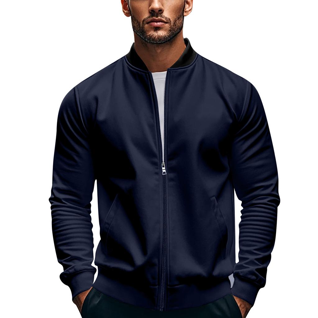 Men's Lapel Jacket Solid Casual Zipper Pocket Coat