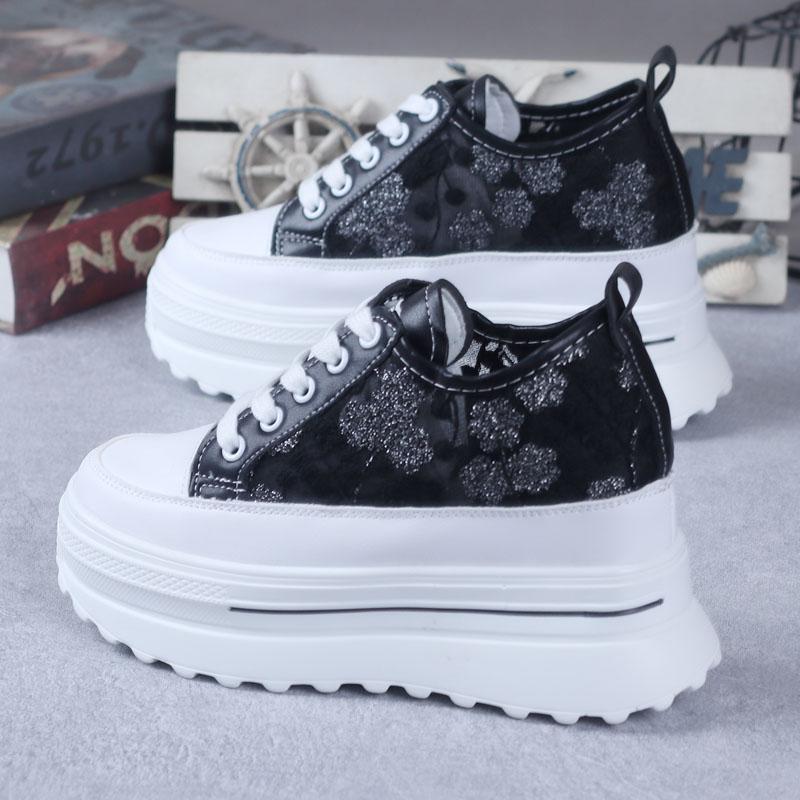 Туфли на танкетке с платформой 8 см, кроссовки, лодочки, белые платформенные туфли с сетчатыми вставками и вырезами, женская обувь zapatos de mujer