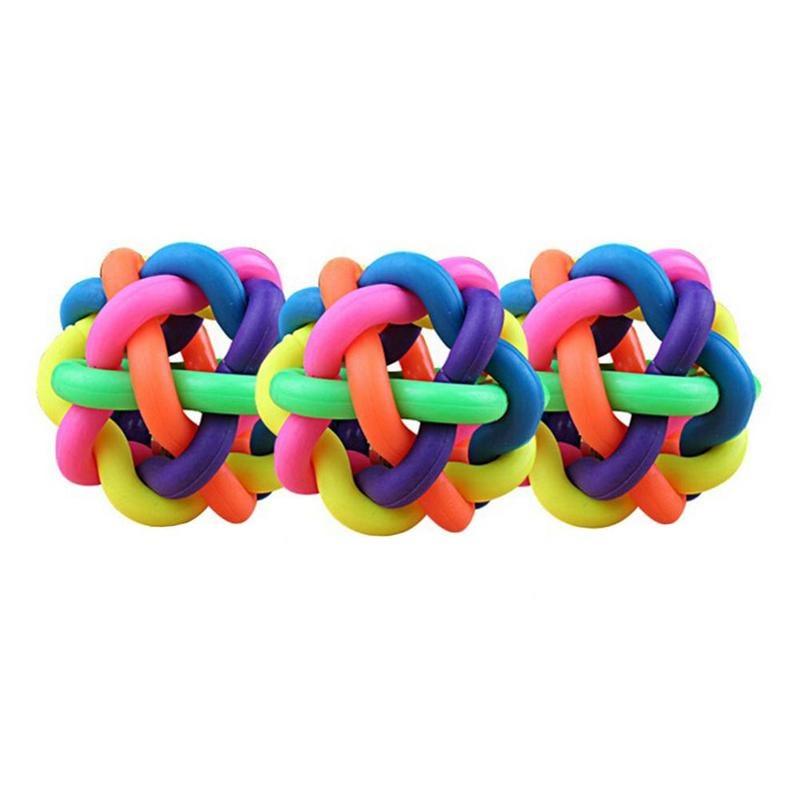 Игрушка для домашних животных с резиновым шариком цвета радуги и колокольчиком для маленьких собак