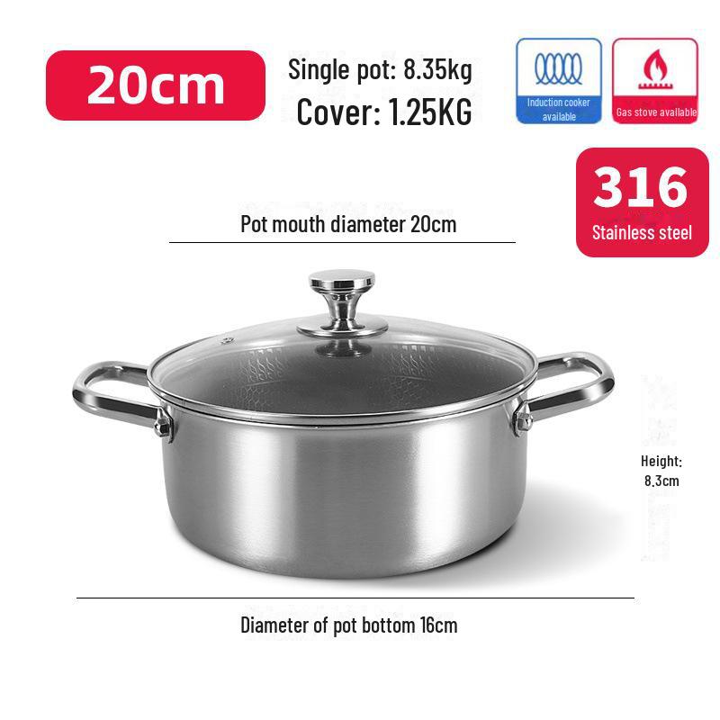 Кастрюля из нержавеющей стали 316 с антипригарным покрытием и сотовым узором, двойная ручка, трехслойная, совместима с индукционными и газовыми плитами, 26 см