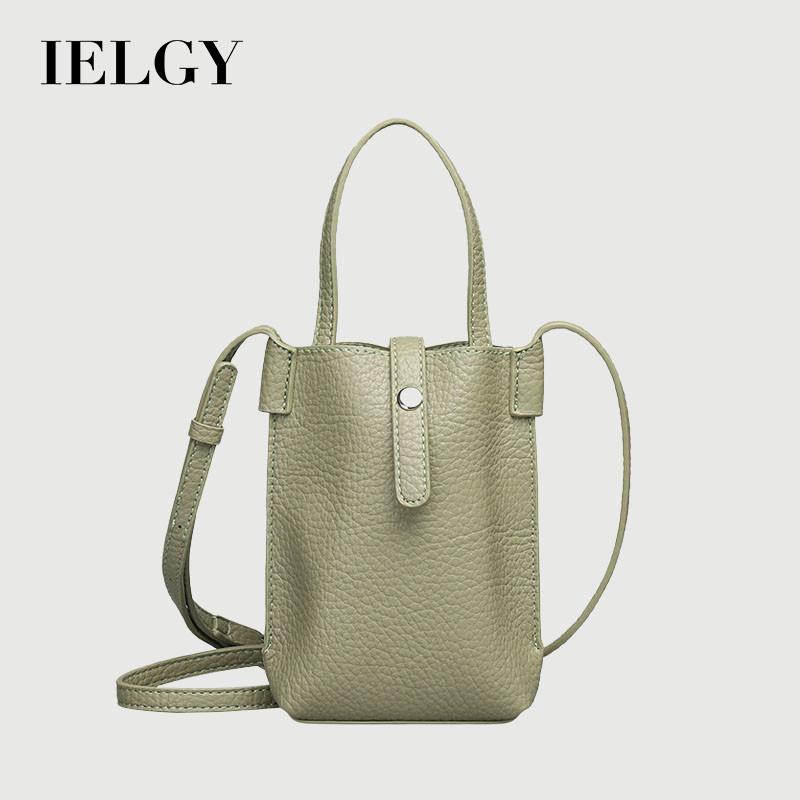 Ielgy Mini Portable Bucket Bag Retro Texture Soft Leather Shoulder Mobile Phone Bag Portable Shopping Crossbody
