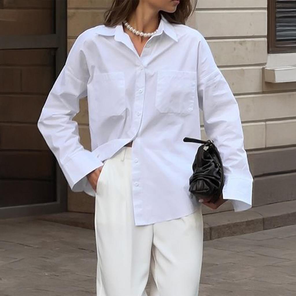 Элегантная пуговичная однотонная рубашка-кардиган с длинным рукавом женская 2025 осень-зима