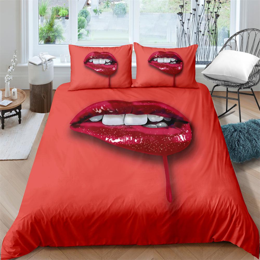 Kiss Sexy Lips King Queen Duvet Cover Red Mouth Bedding Set For Girl Modern Fashion Quilt Cover 2/3pcs Polyester Comforter Cover