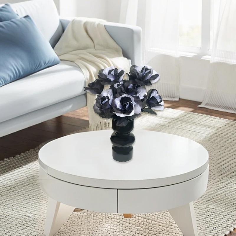 2 шт. 5 головок 34 см Хэллоуин Декор Реалистичный Букет Искусственных Цветов Готический Черно-белый Искусственные Цветы Розы Ветка