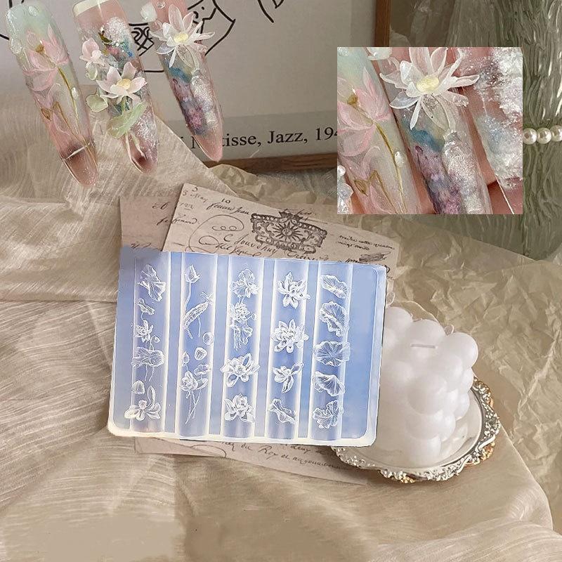 Силиконовый 3D молд для ногтей Лотос Прозрачный Форма для лепки листьев лотоса на ногтях Шаблон для дизайна маникюра Инструменты для украшения ногтей