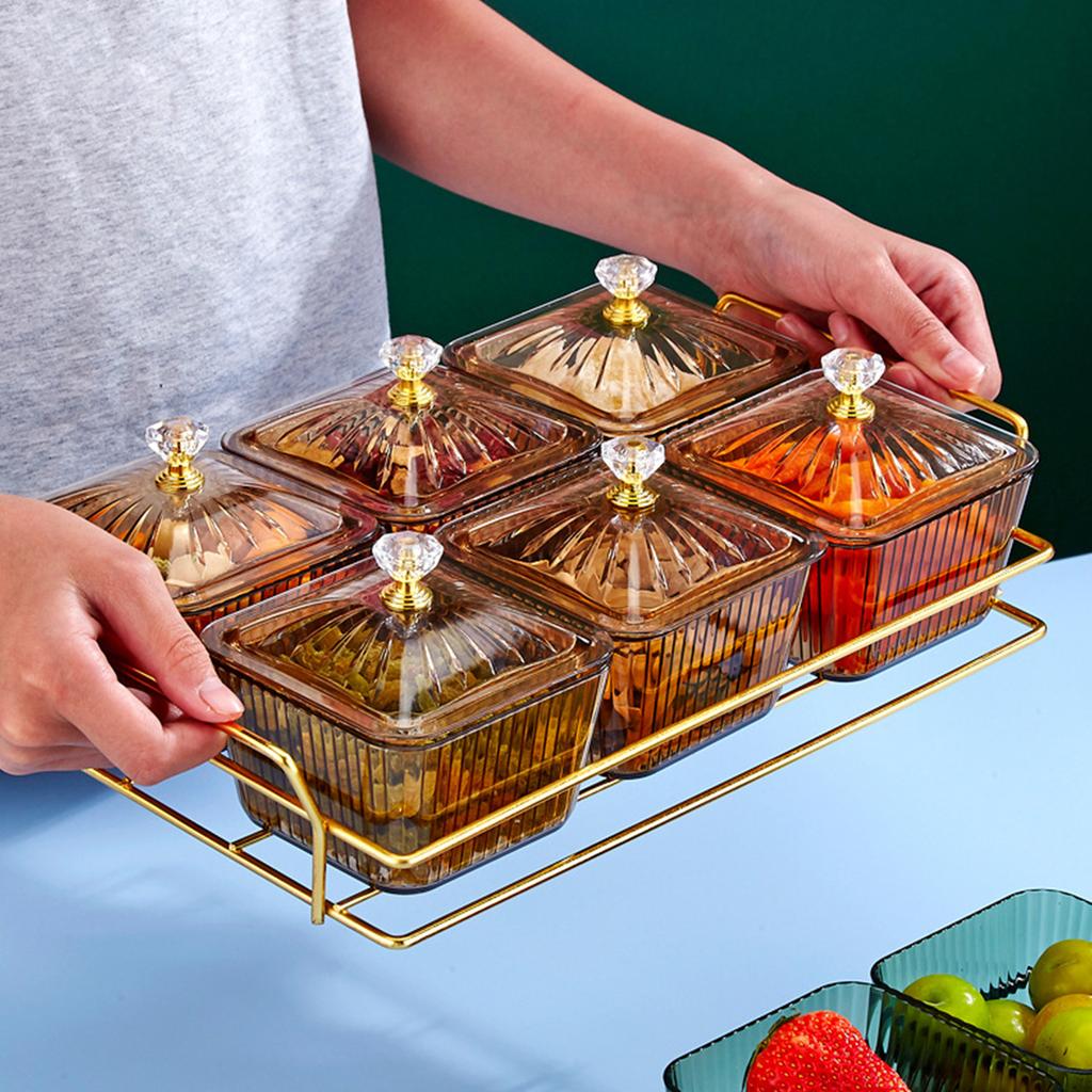 6 Bowls/Set Ried Fruit Salad Nuts Plate Snack Dishes Acrylic Dessert Jar Storage Dish Candies Container for Home Kitchen