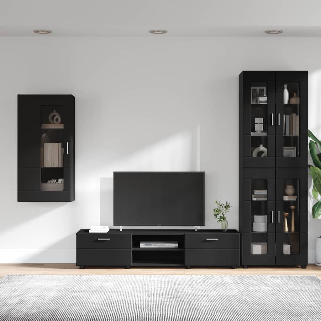 FLORIN 3 Piece TV Cabinet Set with Drawers Black Engineered Wood