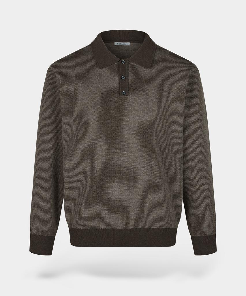 BIRBANTE Soft Washable Two-Tone Collared Knit - Brown