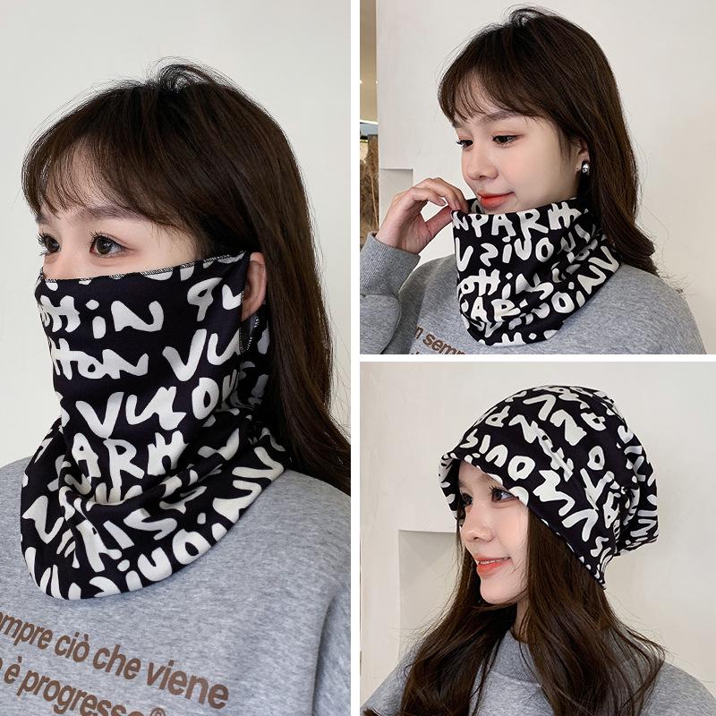 Women's Autumn & Winter Plush Face Mask Neck Protector: Windproof, Warm, and Versatile Scarf Set for Outdoor Cycling