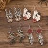 Halloween Gothic Style Skeleton Flamingo Pumpkin Ghost Pendant Wooden Festival Earrings