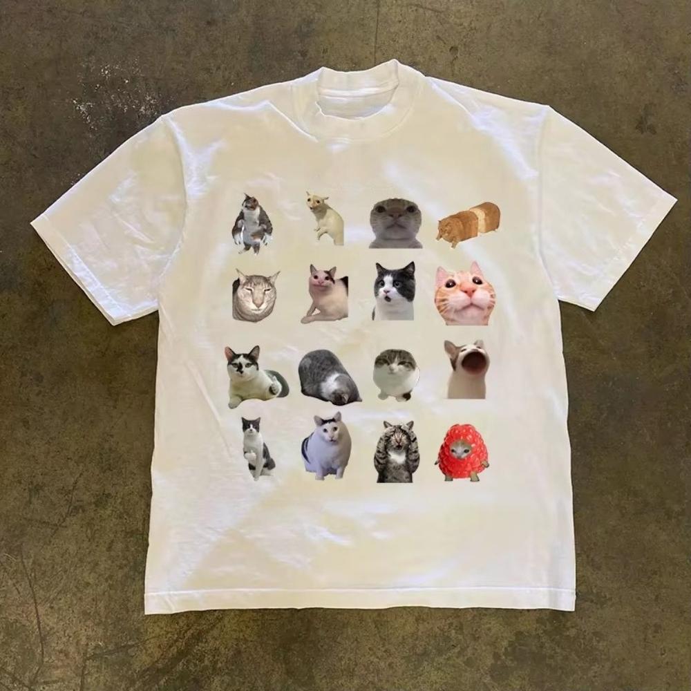 Funny Cat Memes American Retro Cotton Summer Casual Wear Suitable for Unisex and Women T Shirt