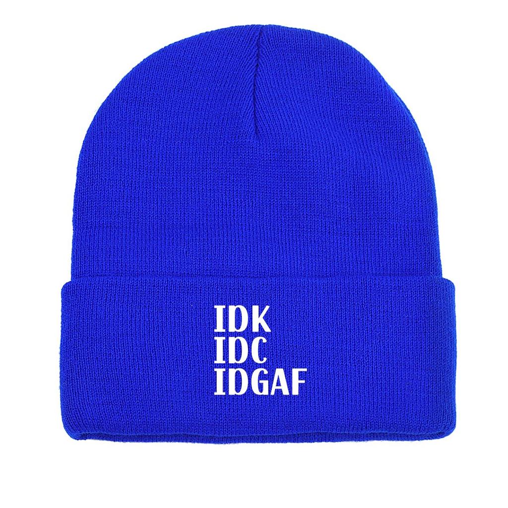 IDK IDC IDGAF" Winter Knit Hat Beanie, White Text Skullies Beanies Warm Winter Sporting Gorro Knitted Cap Beanie