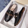 Fashion 2024 New Spring and Summer Women Wear Slippers Korean Fashion Simple Design Leather Girl Black Muller Shoes 41-44 Free Shipping